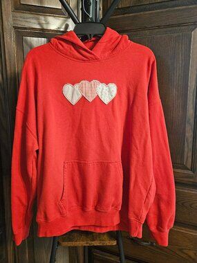 Hollister Women’s Medium Red Heart Applique Valentine Hoodie Sweatshirt